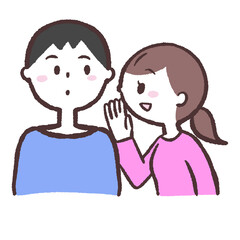 	男性に耳寄りな話をしてくる女性のイラスト