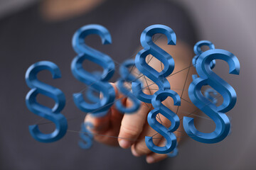 Abstract image of interconnected paragraph symbols, representing legal network, law, regulations,...