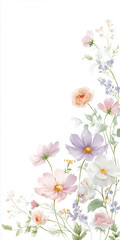 Delicate watercolor flowers creating a stunning floral border