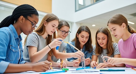 Group of Diverse Girls Collaborating on a STEM Project