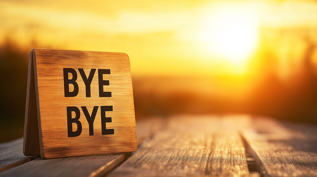 Minimalist farewell composition with BYE BYE message on golden-yellow background signaling closure and change