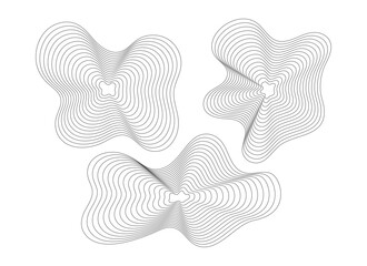 Abstract wavy contour stripes lines fluid shapes set.  Digital sound frequency track and voice equalizer speaker. Perfect for data visualization, scientific graphics or tech aesthetics.     