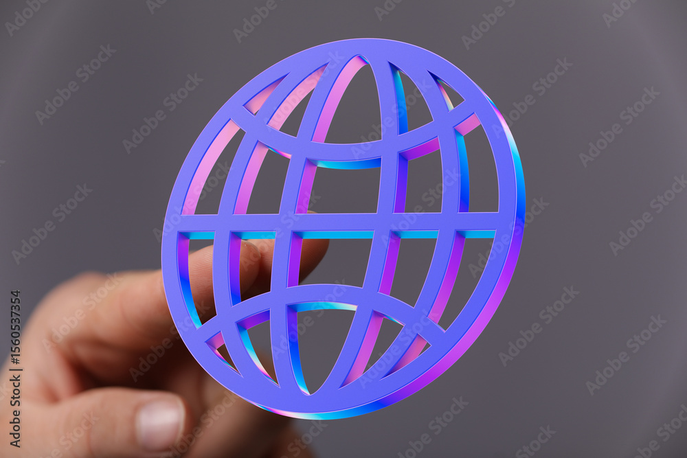 Poster abstract 3d globe icon representing internet, global connection, and worldwide network.