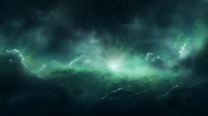 Fototapeta premium Cosmic nebulae, vibrant emerald hues, starlit expanse