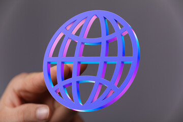 Abstract 3D globe icon representing internet, global connection, and worldwide network.