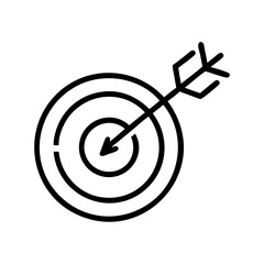 Black Line Icon of a Target with an Arrow Hitting the Bullseye
