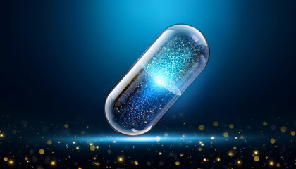 futuristic capsule with cosmic sparkle evoking advanced healthcare innovation shining stars inside imply magical scientific discovery perfect for illustrating next gen medical treatments