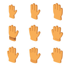 Obraz premium Isometric Glove Icons. Isometric Flat icon set of glove sizes and fit options: small size glove, medium size glove, large size