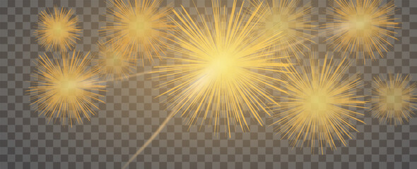 Fototapeta premium Magical fireworks in the night sky, Christmas background for holiday design, poster, postcard with transparent background, png. Holiday lights. vector illustrations