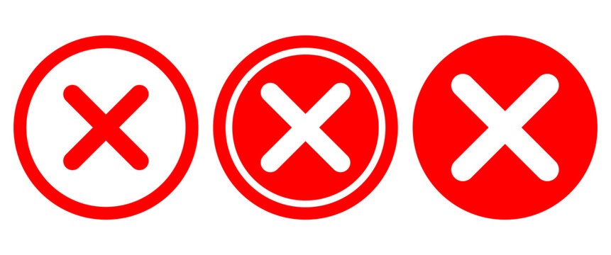 Red Cross, No icon symbol, Isolated Cancle, Wrong and Banned sign button illustration, Round graphic elements.