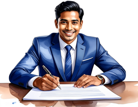 Businessman signing papers transparent background