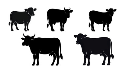 cow vector silhouette set