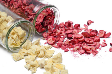 Freeze-dried fruit in jars, falling apart