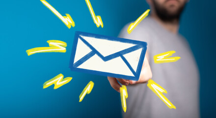 Quick email sending.  Modern communication, digital marketing, technology concept.