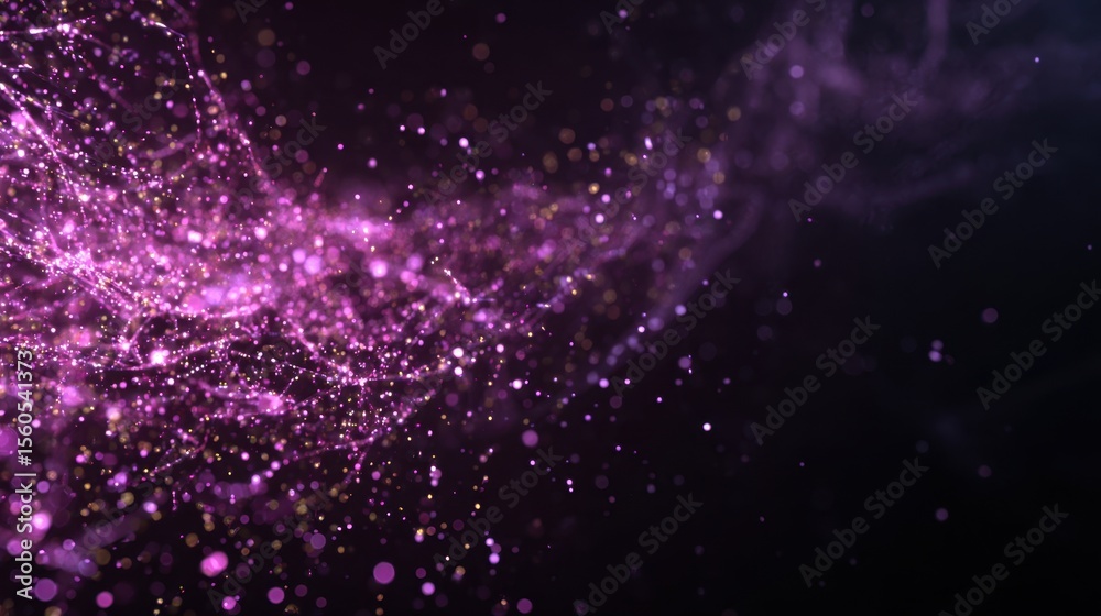 Poster abstract pink and purple light trails flow across a dark background creating a magical, glowing effe