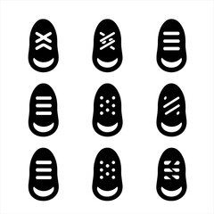 Lace Style Icons. Solid, filled icon set of shoe lace colors and styles: white lace, black lace, neon lace, pastel lace, metallic