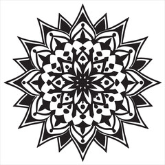Elegant Floral Mandala with Intricate Geometric Symmetry in Black and White

