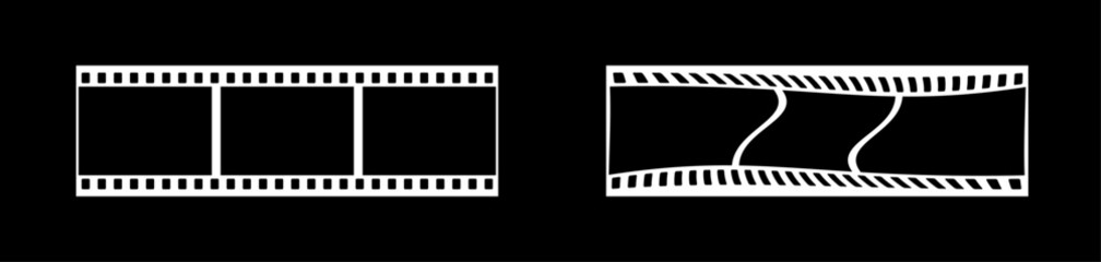 Abstract 3d 35mm film strip vector decoration with 3 frames on black background. White film reel symbol illustration to use for photography, television, cinema, photo frame.
