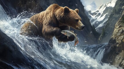 Obraz premium brown bear in water