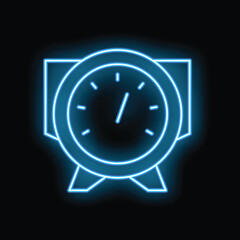 Neon clock glowing blue, symbolizing time, schedule, and urgency, on a black background