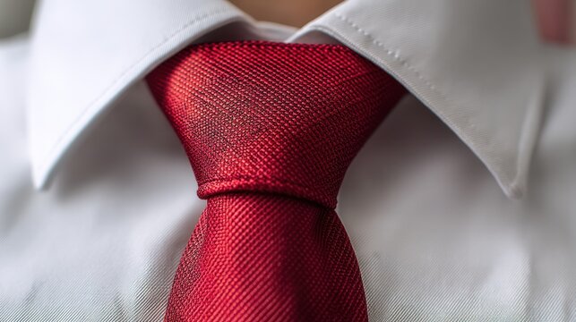 A close-up of a tie knot with a background of a crisp shirt collar, evoking trust and authority