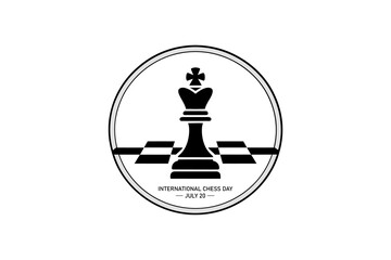 Monochrome chess piece and border style artwork for international chess day clean minimal badge icon  