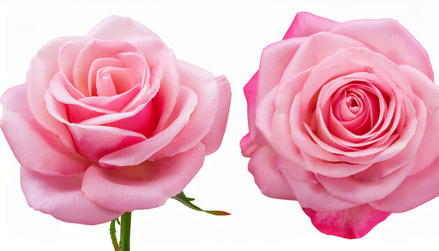 single blooming soft pink rose flower with stem realistic photo full depth of field macro close up isolated on transparent background cutout clipart png