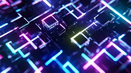 Abstract neon grid with cubes modern technology and futuristic concept - Powered by Adobe