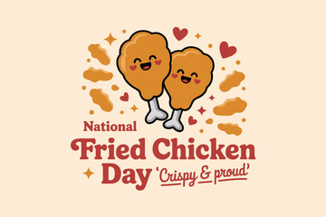 Cute cartoon styled fried chicken couple with hearts for national fried chicken day crispy and proud design  