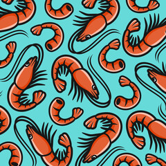 Shrimp background, pattern set. Collection icon shrimp. Vector