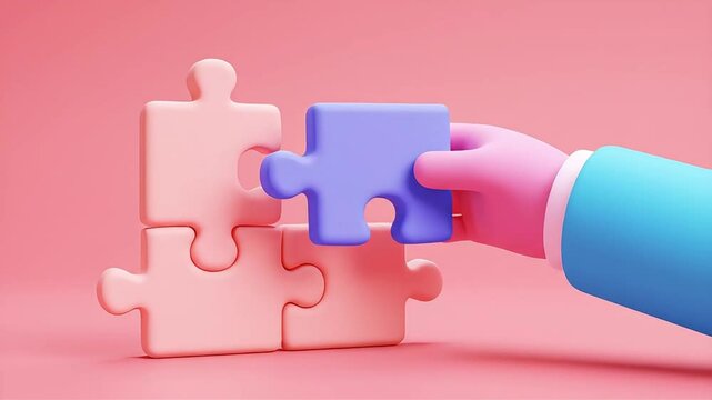 Connecting the Pieces A 3D Puzzle Solution Illustration. problem solving.