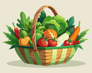 Basket full of fresh vegetables vector composition