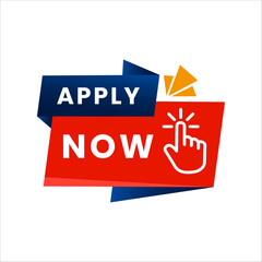Dynamic apply now button with a hand cursor icon and abstract shapes for business or marketing campaigns