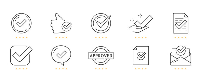 Checkmark line icons. Accept, confirm, approve, ok etc. Editable stroke