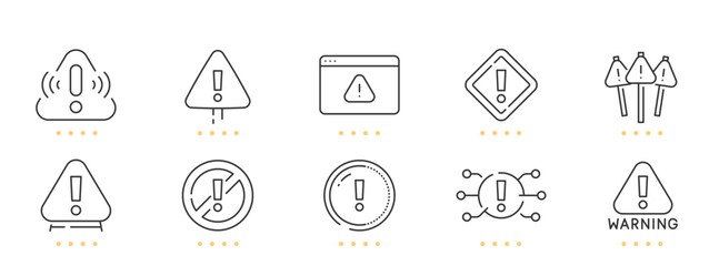 Warning, caution, danger, error line icons. Editable stroke