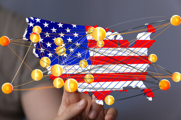 Visual representation of data flow and network connections across the United States.