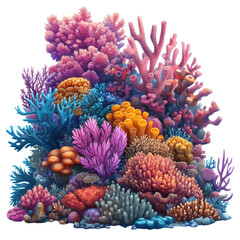 Colorful coral reefs underwater marine life isolated on transparent background