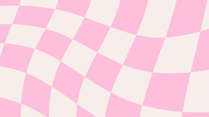 A wavy pink and white checkerboard pattern fills the entire frame of the image