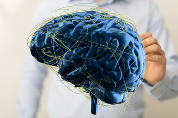 3D rendered human brain with neural network connections.  Perfect for AI, neuroscience, and...