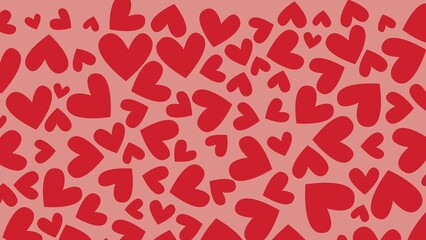 A seamless pattern of red hearts scattered on a light pink background design art