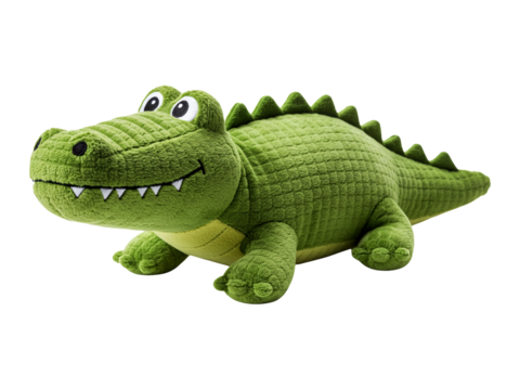 Plush Crocodile – Green Fabric & Stitched Smile – Transparent PNG Clipart

