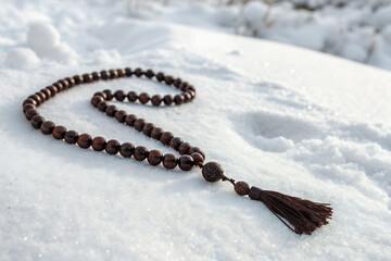 Mala Beads Resting on Snow