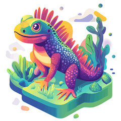 Iguana, 2D isometric flat cartoon vector illustration isolated on white background.