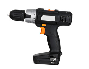 Industrial impact wrench angled showing trigger and durable grip, isolated on transparent background