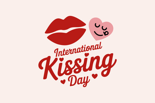 Blushing emoji and kiss lips cartoon art for international kissing day sweet couple love themed vector design