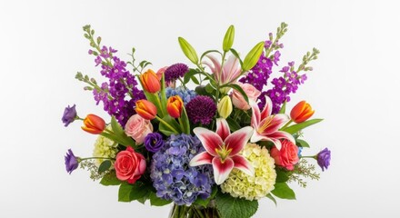 Vibrant Spring Bouquet With Lilies Hydrangeas and Tulips Arrangement