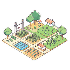 Irrigation System, cartoon vector illustration, flat 2D isometric style, white background.