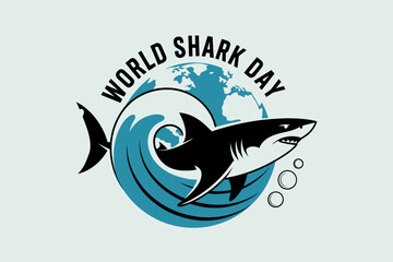 Aggressive shark icon with splash effect style for world shark day celebration badge or ocean campaign vector  
