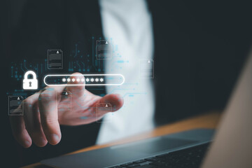 Lock password from Laptop or smartphone. Cyber security to protect personal data privacy from data...