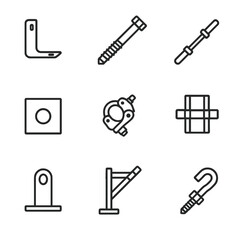 Fototapeta premium Scaffold System Icons. Outline icon set of Scaffold Anchor and Tie Systems: wall tie anchor, anchor bolt, tie rod, anchor plate,